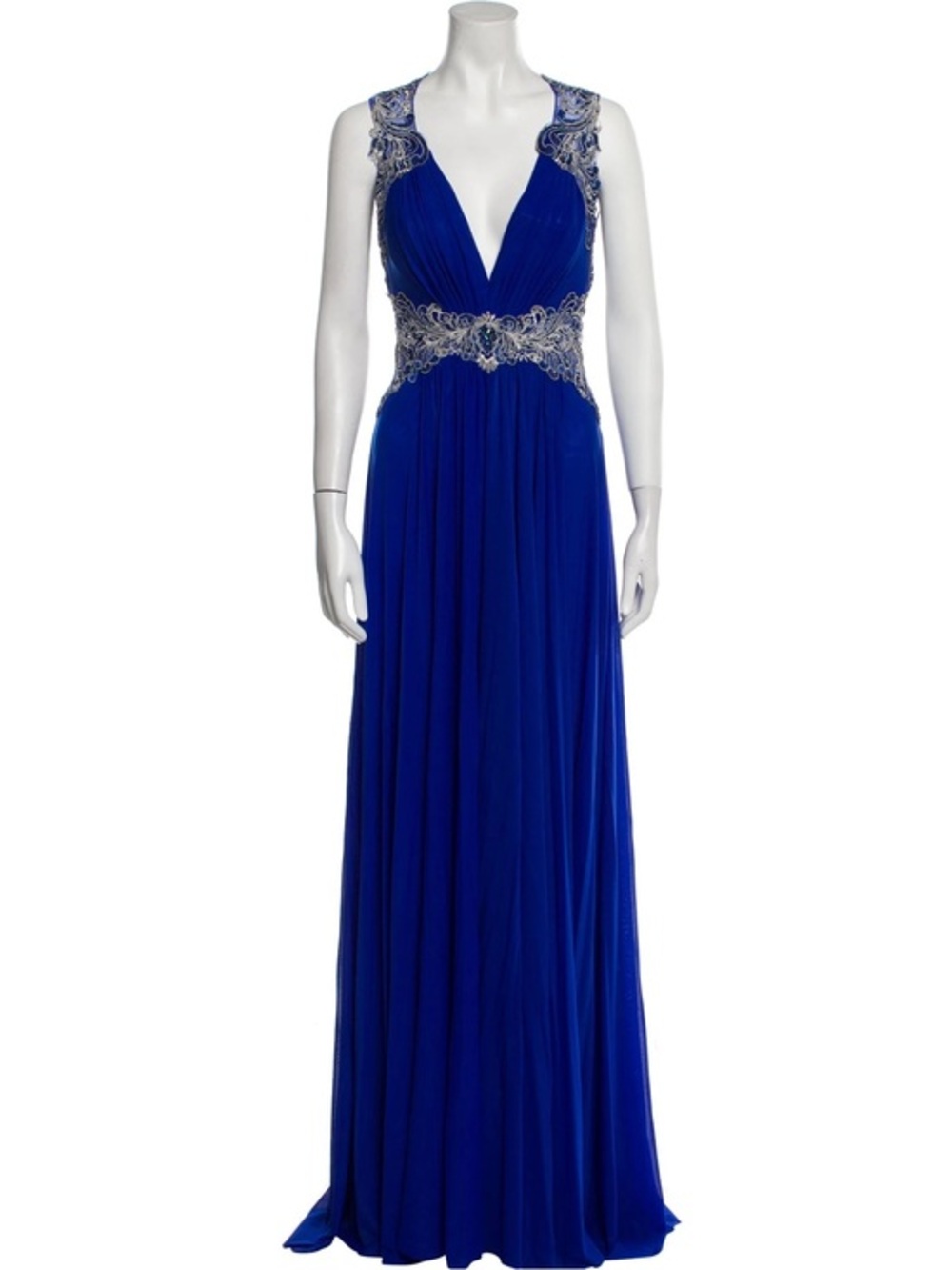 Jovani Plunge V Neck Metallic Detail Prom Dress in Royal Blue